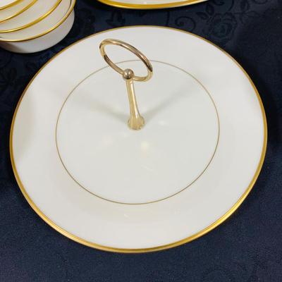LOT 228: Lenox Eternal China Service Plater, Gravy Boat, Serving Dish with Handle (2) Serving Bowls and (8) Soup Bowl