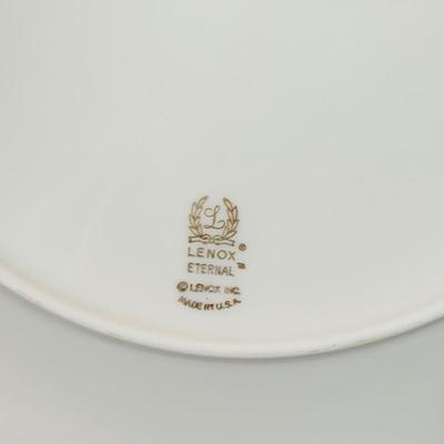 LOT 228: Lenox Eternal China Service Plater, Gravy Boat, Serving Dish with Handle (2) Serving Bowls and (8) Soup Bowl