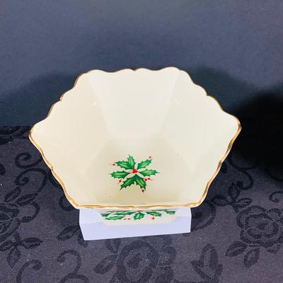 LOT 230: Lenox Holiday Decor Including Three (3) Candle Holder In Original Box, Holiday Paneled Bowl, Snowman Candy Tray 1990 Bell and...