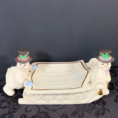 LOT 230: Lenox Holiday Decor Including Three (3) Candle Holder In Original Box, Holiday Paneled Bowl, Snowman Candy Tray 1990 Bell and...