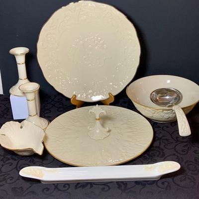LOT 232: Collection of Lenox Featuring Anniversary Plate, Chateau Collection Serving Platter with Center Handle, Fruits of Life Bowl,...