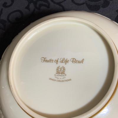 LOT 232: Collection of Lenox Featuring Anniversary Plate, Chateau Collection Serving Platter with Center Handle, Fruits of Life Bowl,...