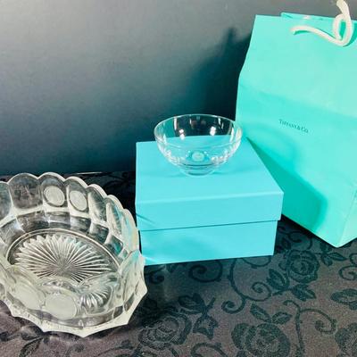 LOT 235: Small Tiffany Clear Crystal Bowl and Fostoria Coin Oval Bowl