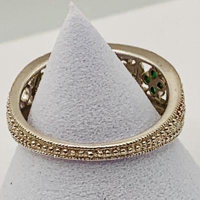 LOT 243: Designer "CC" Sterling Silver & Diamond & Emerald Band/Ring, Sz 9