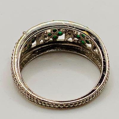 LOT 243: Designer "CC" Sterling Silver & Diamond & Emerald Band/Ring, Sz 9