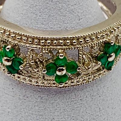 LOT 243: Designer "CC" Sterling Silver & Diamond & Emerald Band/Ring, Sz 9