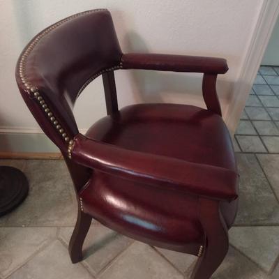 Pair of Wood Framed Faux Leather with Brass Tack Accents Sitting Chairs Choice A