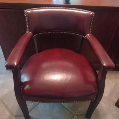 Pair of Wood Framed Faux Leather with Brass Tack Accents Sitting Chairs Choice A