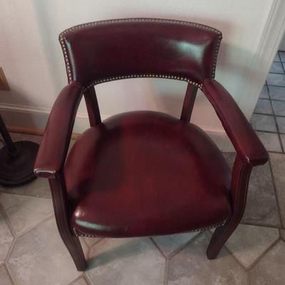 Pair of Wood Framed Faux Leather with Brass Tack Accents Sitting Chairs Choice A