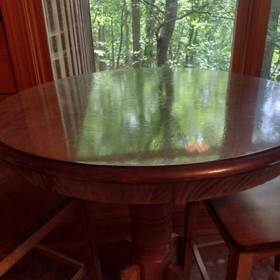 Three Piece Pine Wood Pedestal Table and Chair Set Pub Height