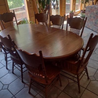 Oak Dining Table with Eight Matching Chairs