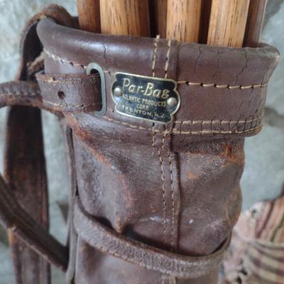 Antique Wood Shaft Golf Clubs Irons and Woods with Leather Par-Bag Golf Bag