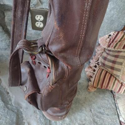 Antique Wood Shaft Golf Clubs Irons and Woods with Leather Par-Bag Golf Bag