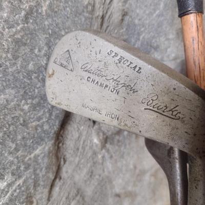 Antique Wood Shaft Golf Clubs Irons and Woods with Leather Par-Bag Golf Bag