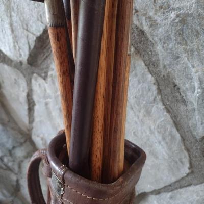 Antique Wood Shaft Golf Clubs Irons and Woods with Leather Par-Bag Golf Bag