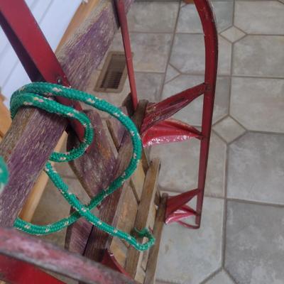 Vintage Wood Slat Metal Runner Snow Sled