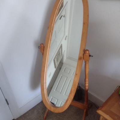 Pine Wood Finish Oval Cheval Mirror