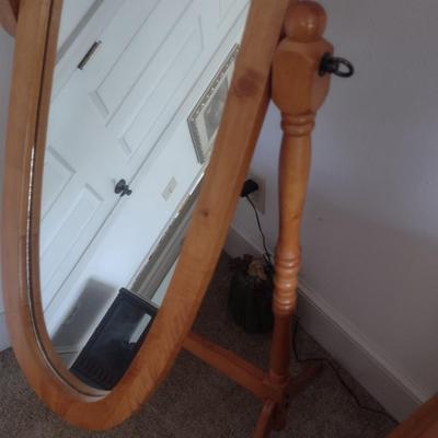 Pine Wood Finish Oval Cheval Mirror
