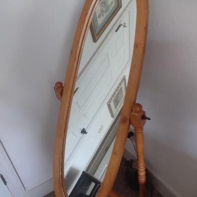 Pine Wood Finish Oval Cheval Mirror
