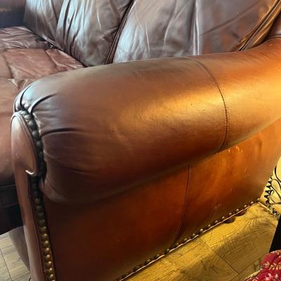 King Hickory Leather Sofa With Nailhead Accents (LR-MG)