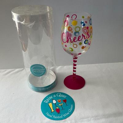 Raise a Glass, Cheers, Hand Painted Wine Glass