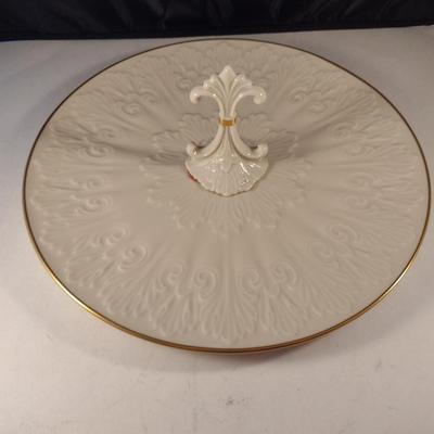 Lenox USA Porcelain Tidbit Tray with Center Handle- Approx 12 1/4" in Diameter