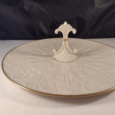 Lenox USA Porcelain Tidbit Tray with Center Handle- Approx 12 1/4" in Diameter