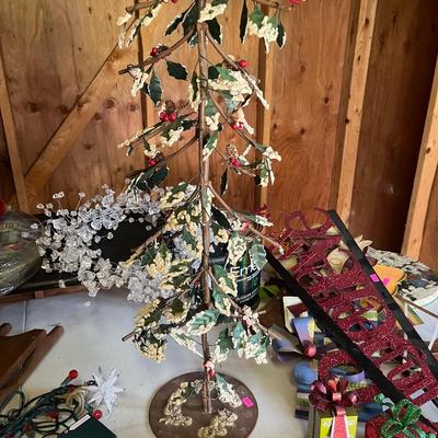 Sale Photo Thumbnail #162: Christmas ornaments, metal tree, and more.