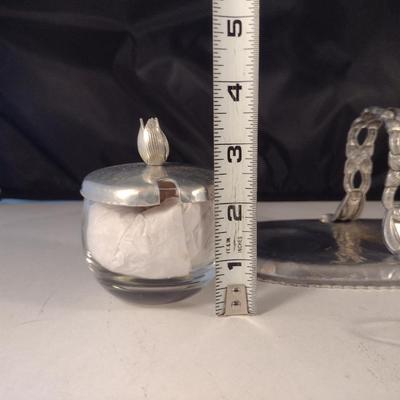 Vintage Pressed Metal and Glass Condiment Caddy