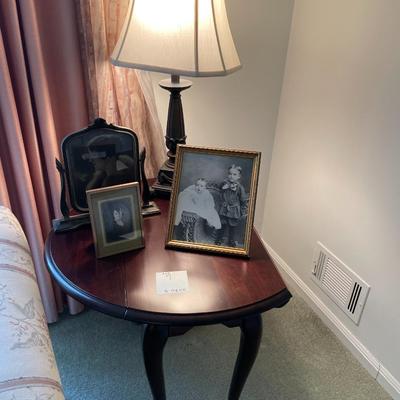 Sale Photo Thumbnail #21: Drop Leaf Side Table with Lamp and 3 Vintage framed photographs. 