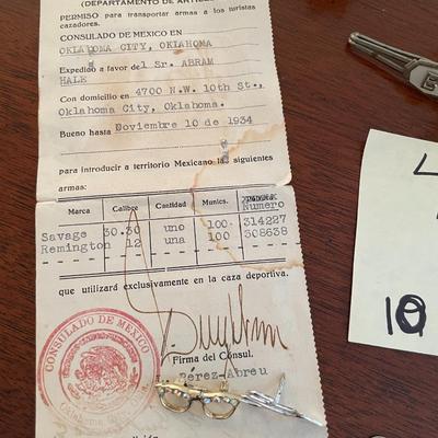 Sale Photo Thumbnail #44: 1934 Permit from consulate of Mexico, and misc period pieces, 10 items