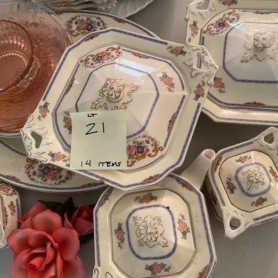 Sale Photo Thumbnail #65: Sheraton Ivory Tea Set & Serving pieces along with Depression glass plus. 