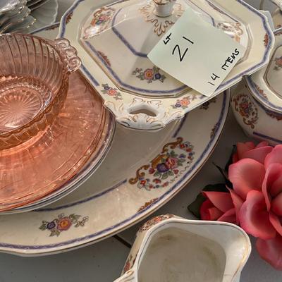 Sale Photo Thumbnail #68: Sheraton Ivory Tea Set & Serving pieces along with Depression glass plus. 