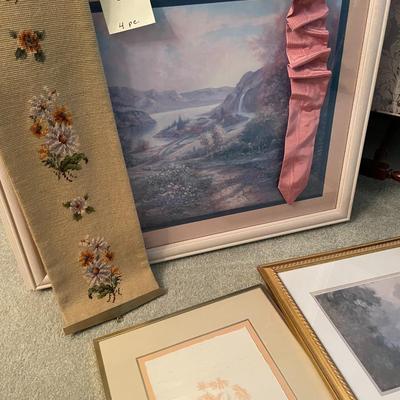 Sale Photo Thumbnail #131: 3  Artwork, 1 Needlepoint Bell Pull, 5 pieces total 