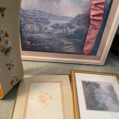 Sale Photo Thumbnail #130: 3  Artwork, 1 Needlepoint Bell Pull, 5 pieces total 