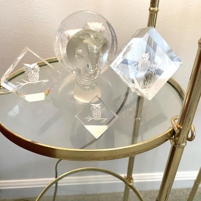 Sale Photo Thumbnail #158: Glass Shelf Unit with lamp and asst glass & ceramif figurines 