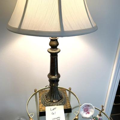 Sale Photo Thumbnail #159: Glass Shelf Unit with lamp and asst glass & ceramif figurines 