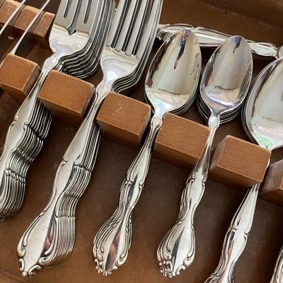 Sale Photo Thumbnail #251: Stainless flatware - serving for 12 - missing 1 spoon