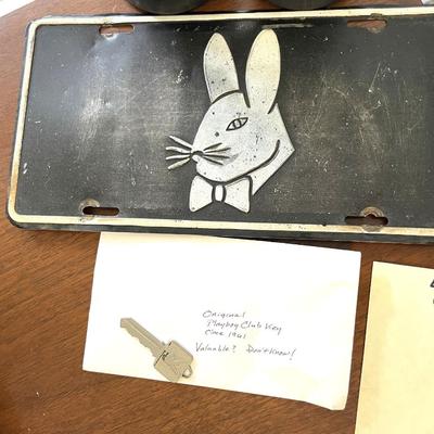 Sale Photo Thumbnail #254: 2 Playboy beer mugs, license play and orginial playboy key circa 1961 - You must be 18 years old in order to purchase and pickup this item 