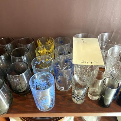 Sale Photo Thumbnail #257:  a group of misc glasses (juice, highballs, shot glasses and small wine glasses - 26 pieces 