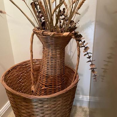 Sale Photo Thumbnail #304: Vintage painted milk can, wick baskets & dried flowers