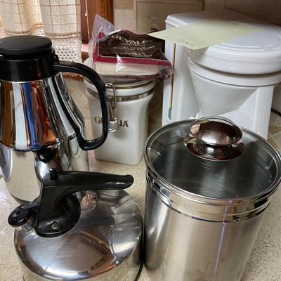 Sale Photo Thumbnail #322: small coffee maker plus, containers, coffee server and kettle