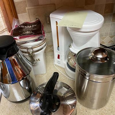 Sale Photo Thumbnail #320: small coffee maker plus, containers, coffee server and kettle