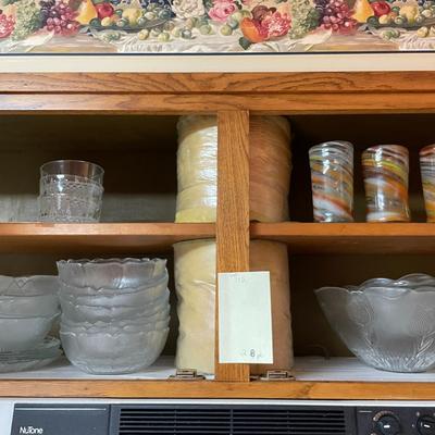 Sale Photo Thumbnail #325: Salad serving set with tray, bowls and plates, plus 3 hand blown glasses