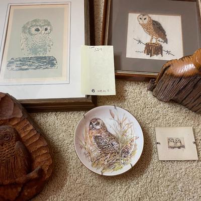 Sale Photo Thumbnail #379: 2 owl prints along with misc owl items