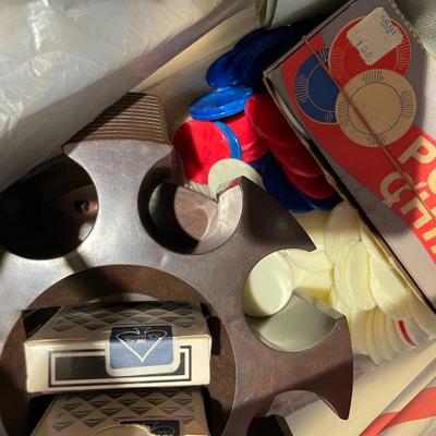 Sale Photo Thumbnail #419: Trival pursuit, cards, poker chips, and Vintage jacks 