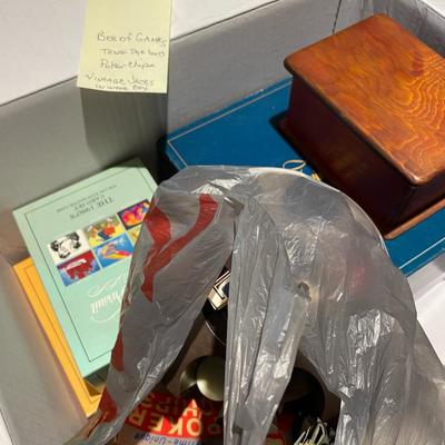 Sale Photo Thumbnail #421: Trival pursuit, cards, poker chips, and Vintage jacks 