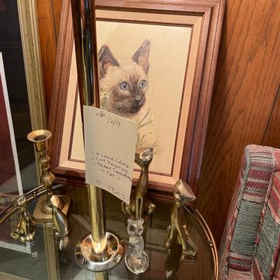 Sale Photo Thumbnail #445: Brass Lamp, Cat artwork and Brass and Bronze items
