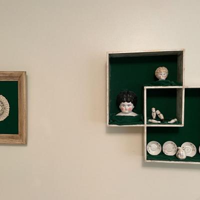 Sale Photo Thumbnail #527: 2 decorative framed dollies, shadow box with items 