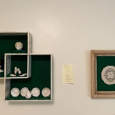 Sale Photo Thumbnail #526: 2 decorative framed dollies, shadow box with items 